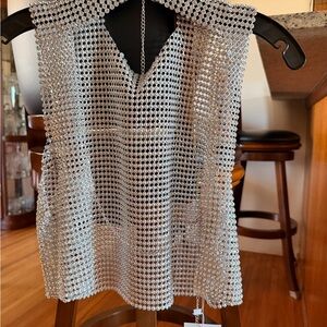 12th Tribe SilverMesh Rhinestone Sleeveless Top With Open Back